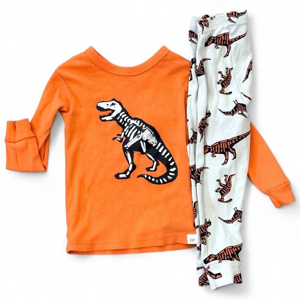 Baby Gap Halloween Pajama Set Dino Skeleton 18-24 Months 100% Cotton Dinosaur